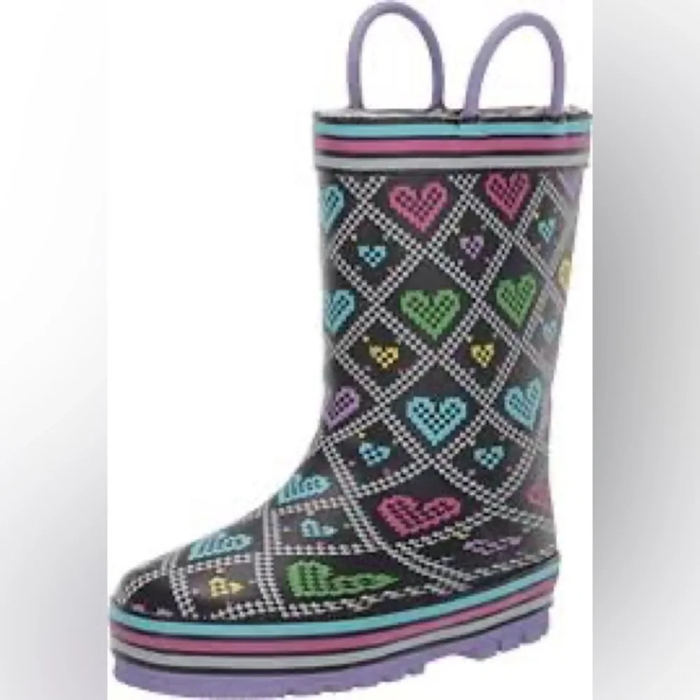 NEW!! Girls Western Chief Quilted Hearts Rain Boots Size 13